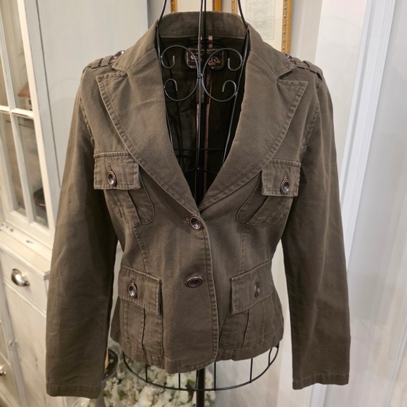 Star Jeans Jackets & Blazers - STAR JEANS Y2K Military-Inspired Jacket‎ Sz S Cargo Blazer Grunge Streetwear